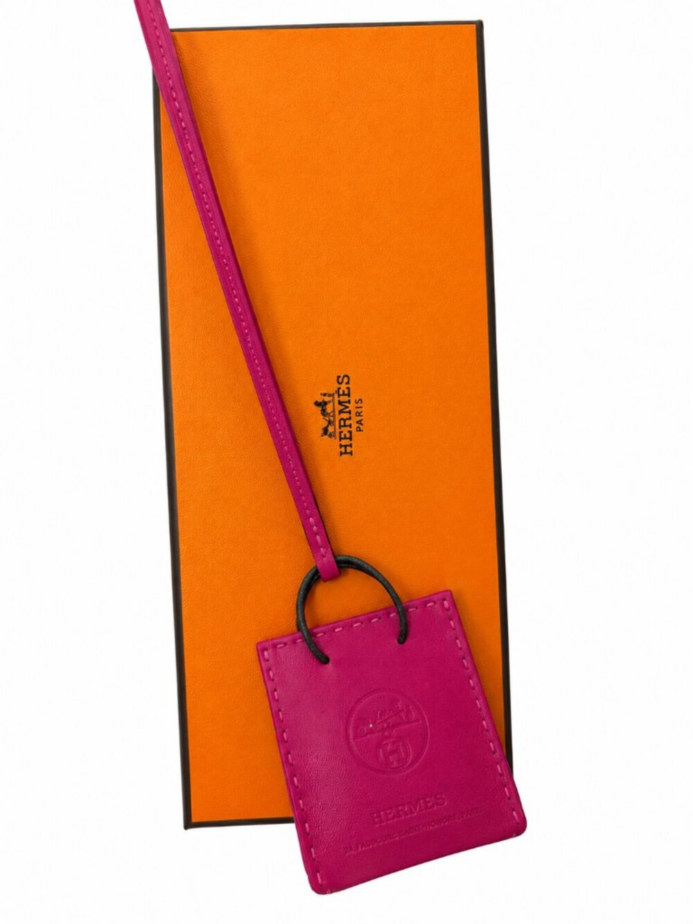 Hermes-Preloved-Raspberry Bag Charm in Original Box